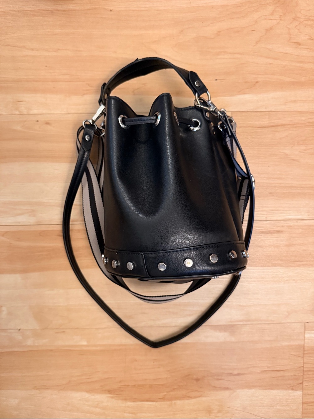 Zara Black Mini Bucket Bag with Silver Studs